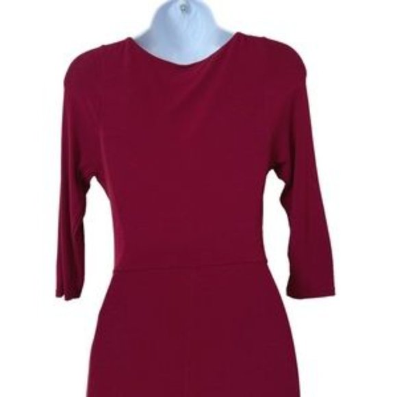 The Limited Faux Wrap Dress XS Womens Burgundy Gathered Draped Waist V Neck - Picture 4 of 5